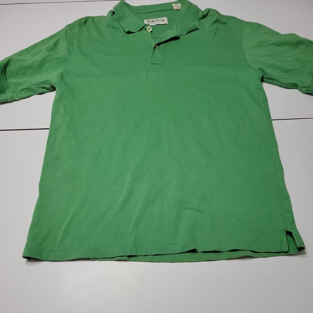 Orvis Polo Shirt Mens Medium Green Collar Pima Cotton Comfort Stretch Spring Top